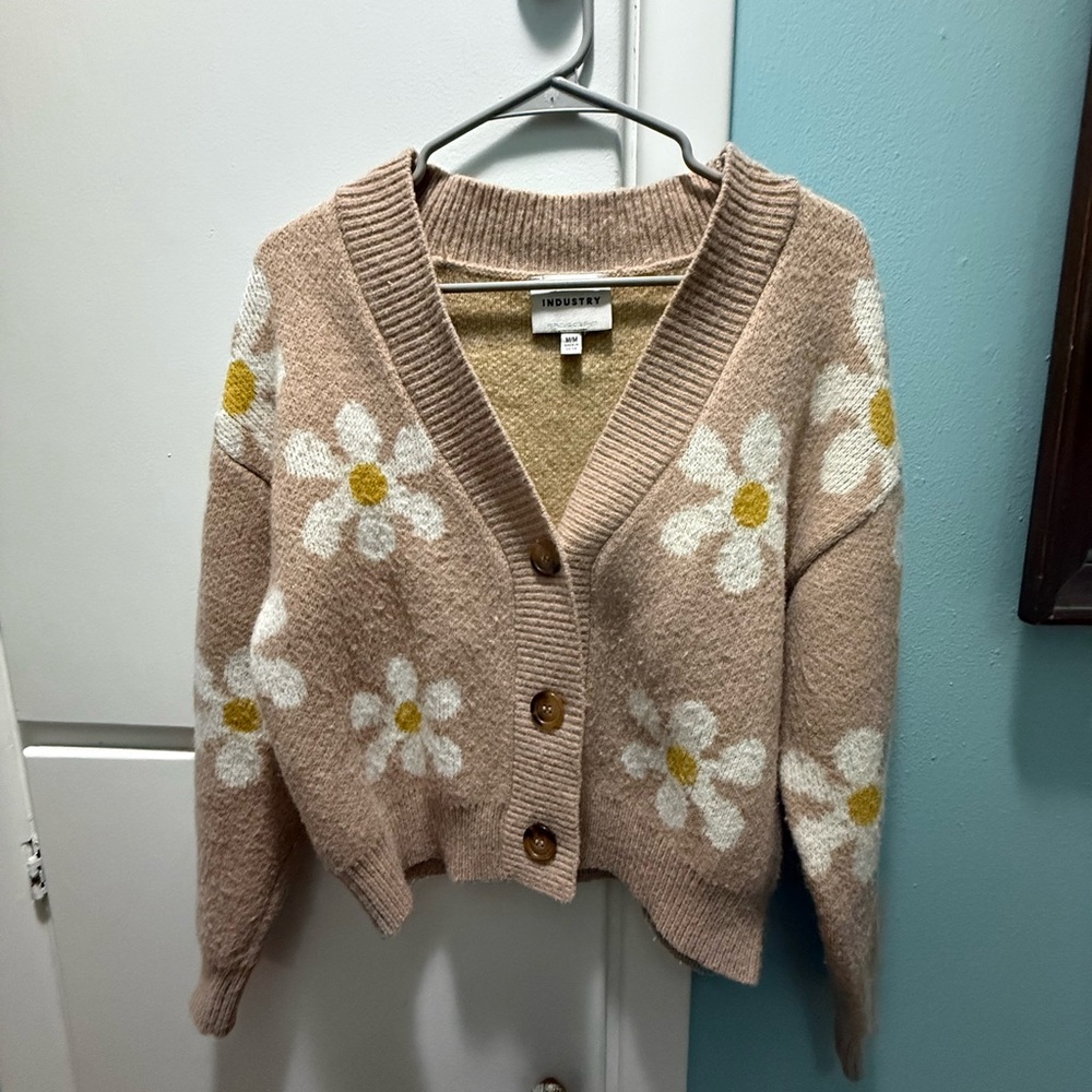 Inspire Women's Daisy Cardigan Sweater - Tan and White